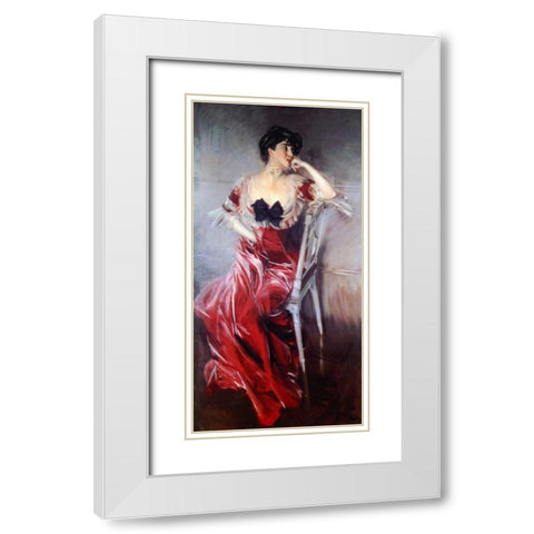 Miss Bell White Modern Wood Framed Art Print with Double Matting by Boldini, Giovanni
