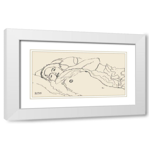 Reclined Woman White Modern Wood Framed Art Print with Double Matting by Klimt, Gustav