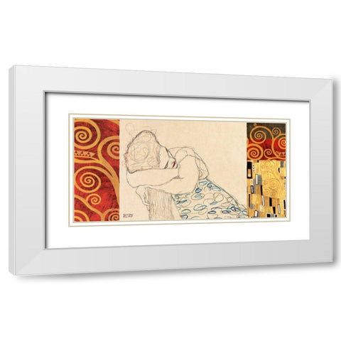Woman Resting White Modern Wood Framed Art Print with Double Matting by Klimt, Gustav