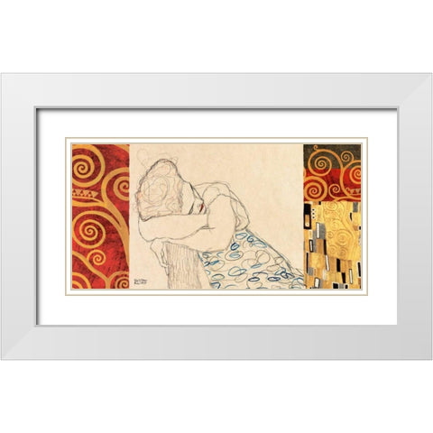 Woman Resting White Modern Wood Framed Art Print with Double Matting by Klimt, Gustav