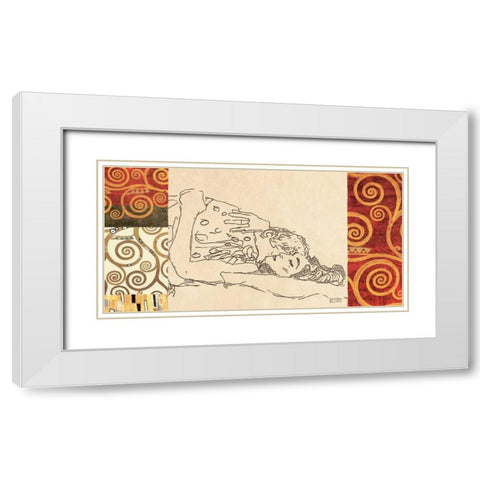 Lovers White Modern Wood Framed Art Print with Double Matting by Klimt, Gustav