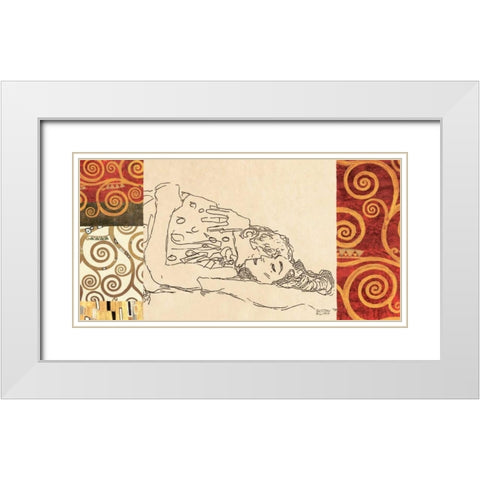 Lovers White Modern Wood Framed Art Print with Double Matting by Klimt, Gustav