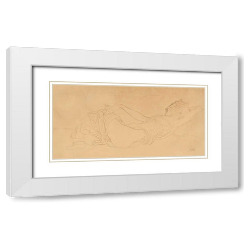 Sleeping Woman White Modern Wood Framed Art Print with Double Matting by Klimt, Gustav
