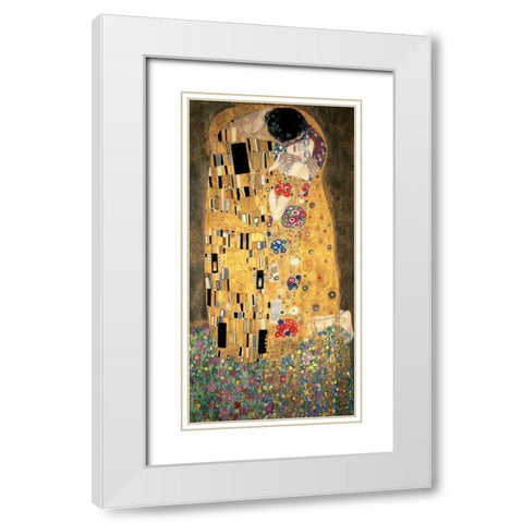 The Kiss White Modern Wood Framed Art Print with Double Matting by Klimt, Gustav