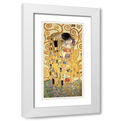 The Kiss White Modern Wood Framed Art Print with Double Matting by Gustav, Klimt