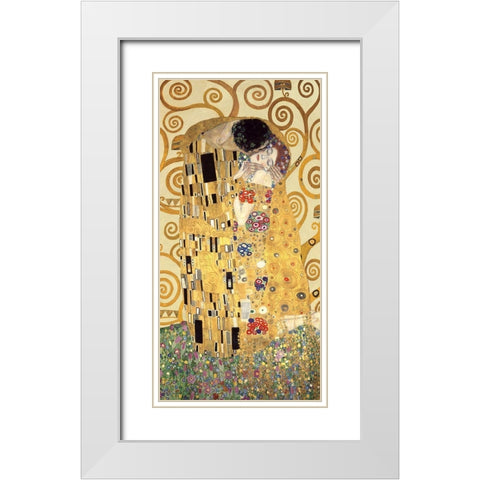 The Kiss White Modern Wood Framed Art Print with Double Matting by Gustav, Klimt