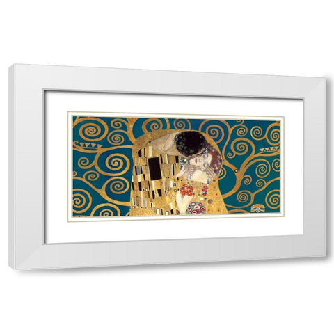 The Kiss, detail (Blue variation) White Modern Wood Framed Art Print with Double Matting by Gustav, Klimt