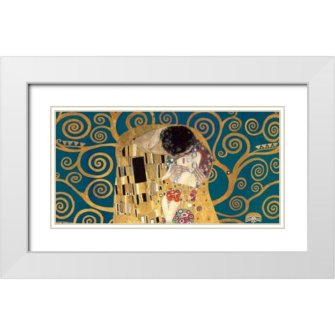 The Kiss, detail (Blue variation) White Modern Wood Framed Art Print with Double Matting by Gustav, Klimt