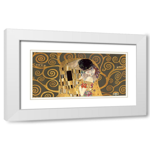 The Kiss, detail (Grey variation) White Modern Wood Framed Art Print with Double Matting by Gustav, Klimt