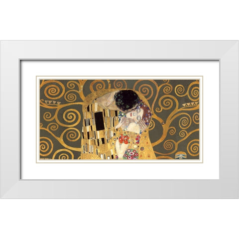 The Kiss, detail (Grey variation) White Modern Wood Framed Art Print with Double Matting by Gustav, Klimt