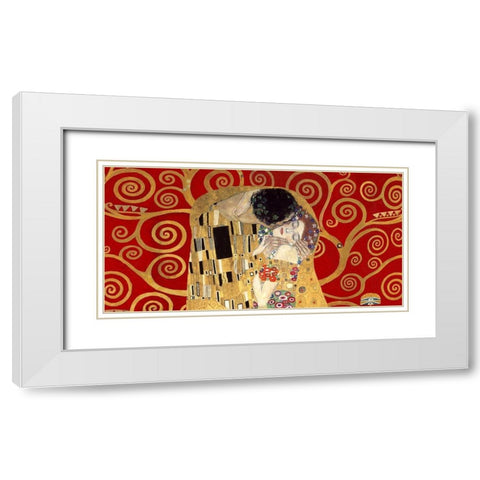 The Kiss, detail (Red variation) White Modern Wood Framed Art Print with Double Matting by Gustav, Klimt