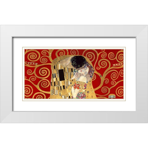 The Kiss, detail (Red variation) White Modern Wood Framed Art Print with Double Matting by Gustav, Klimt