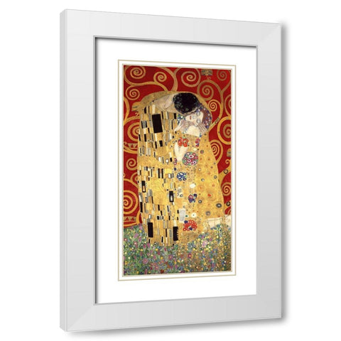 The Kiss (Red variation) White Modern Wood Framed Art Print with Double Matting by Gustav, Klimt