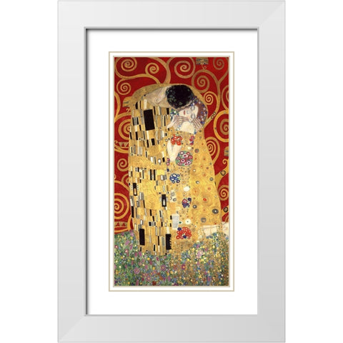 The Kiss (Red variation) White Modern Wood Framed Art Print with Double Matting by Gustav, Klimt