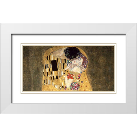 The Kiss White Modern Wood Framed Art Print with Double Matting by Klimt, Gustav