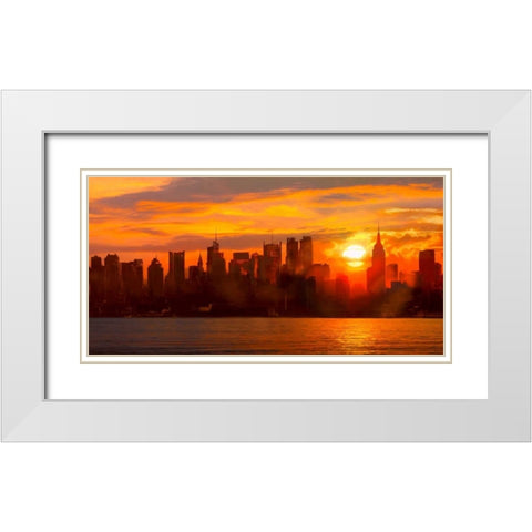 Sunset over Manhattan White Modern Wood Framed Art Print with Double Matting by Green, Shaun
