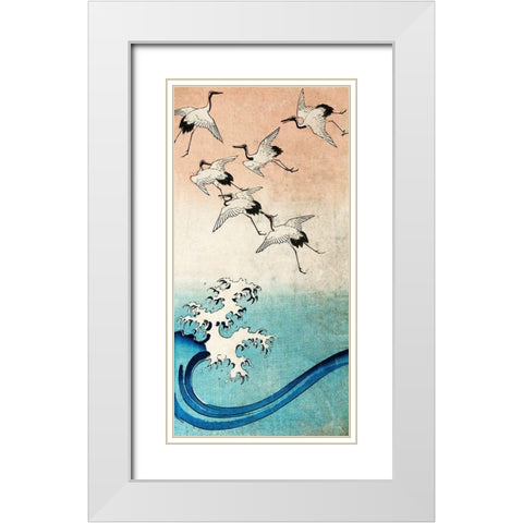 Cranes Flying (detail) White Modern Wood Framed Art Print with Double Matting by Ando, Hiroshige