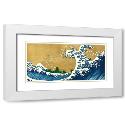 The Big Wave-detail from 100 Views of Mt. Fuji White Modern Wood Framed Art Print with Double Matting by Hokusai
