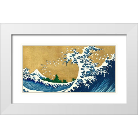 The Big Wave-detail from 100 Views of Mt. Fuji White Modern Wood Framed Art Print with Double Matting by Hokusai