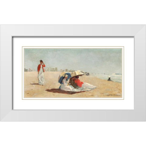 East Hampton Beach, Long Island White Modern Wood Framed Art Print with Double Matting by Homer, Winslow