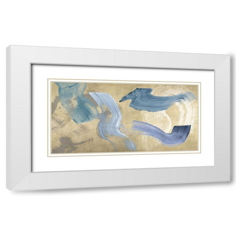 Blue Waves on Gold White Modern Wood Framed Art Print with Double Matting by Ikeda, Haru