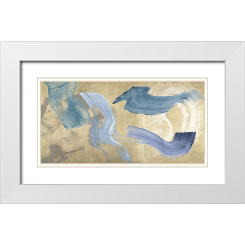 Blue Waves on Gold White Modern Wood Framed Art Print with Double Matting by Ikeda, Haru