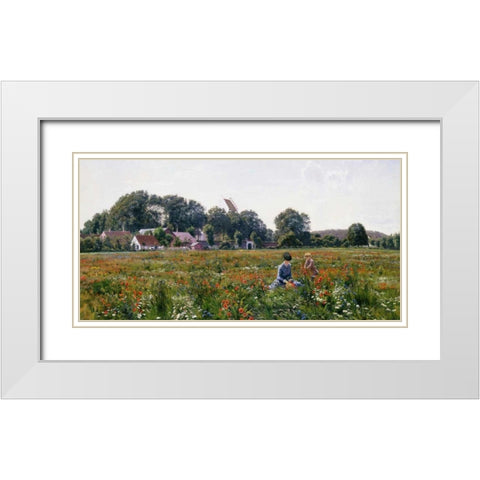 Gathering Wild Flowers White Modern Wood Framed Art Print with Double Matting by Boesen, Johannes