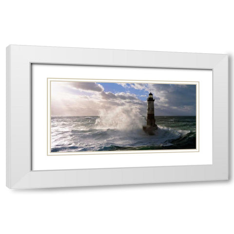 Phare d Ar-Men pres de l ile de Sein White Modern Wood Framed Art Print with Double Matting by Guichard, Jean