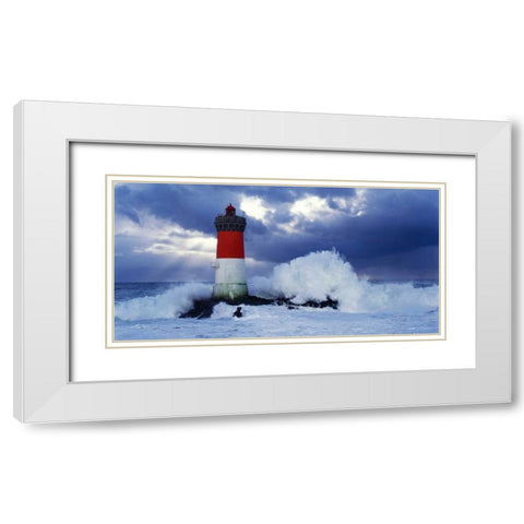 Phare des Pierres-noires lors dâ€™une tempete White Modern Wood Framed Art Print with Double Matting by Guichard, Jean