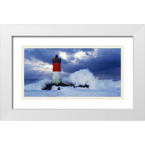Phare des Pierres-noires lors dâ€™une tempete White Modern Wood Framed Art Print with Double Matting by Guichard, Jean