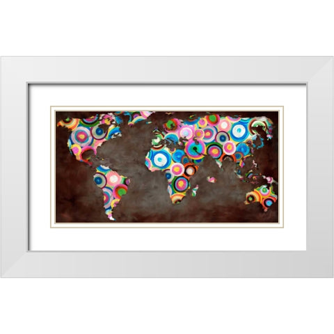 World in circles White Modern Wood Framed Art Print with Double Matting by Joannoo