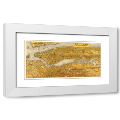Gilded Map of NYC White Modern Wood Framed Art Print with Double Matting by Joannoo