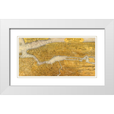 Gilded Map of NYC White Modern Wood Framed Art Print with Double Matting by Joannoo
