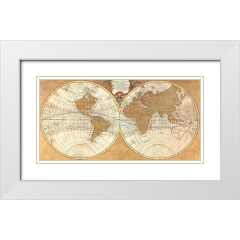 Gilded World Hemispheres I White Modern Wood Framed Art Print with Double Matting by Joannoo