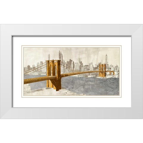 Gilded Brooklyn Bridge White Modern Wood Framed Art Print with Double Matting by Joannoo