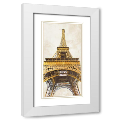 Gilded Eiffel Tower White Modern Wood Framed Art Print with Double Matting by Joannoo