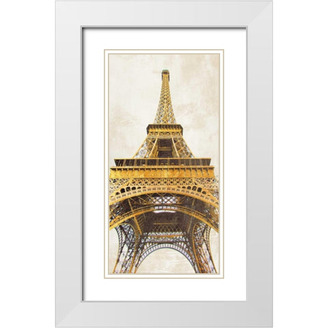 Gilded Eiffel Tower White Modern Wood Framed Art Print with Double Matting by Joannoo