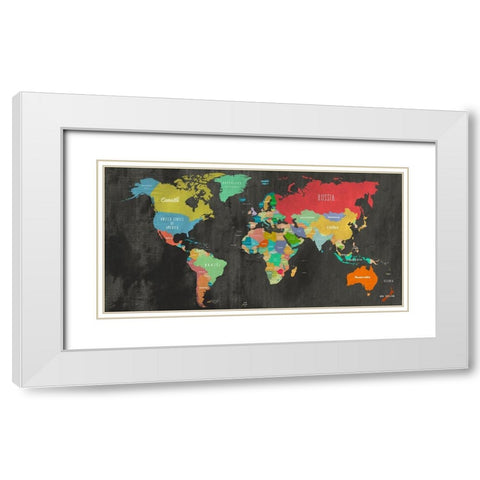 Modern Map of the World  - chalkboard-detail White Modern Wood Framed Art Print with Double Matting by Joannoo