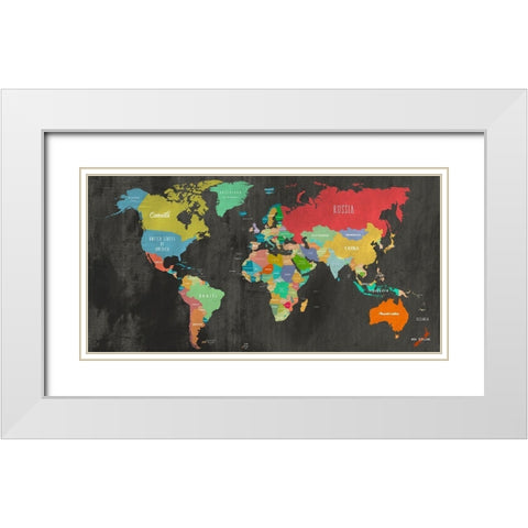 Modern Map of the World  - chalkboard-detail White Modern Wood Framed Art Print with Double Matting by Joannoo