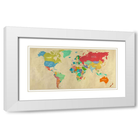 Modern Map of the World  - detail White Modern Wood Framed Art Print with Double Matting by Joannoo