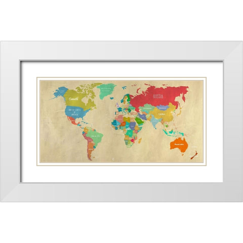 Modern Map of the World  - detail White Modern Wood Framed Art Print with Double Matting by Joannoo