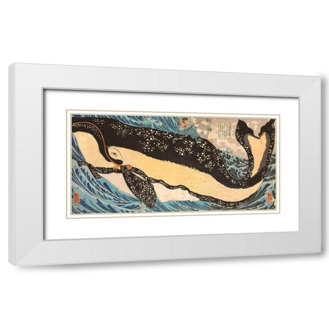 Miyamoto No Musashi Attacking the Giant Whale White Modern Wood Framed Art Print with Double Matting by Kuniyoshi, Utagawa