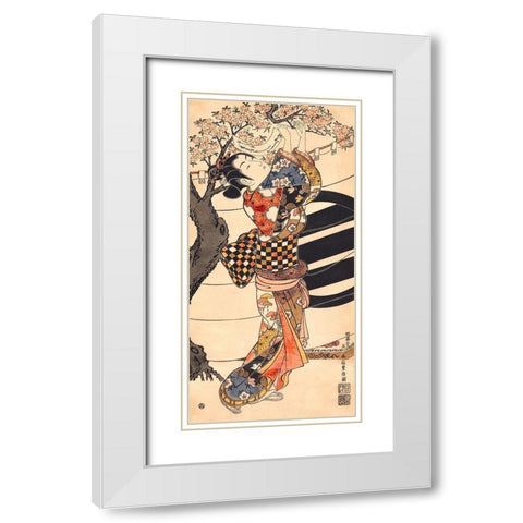 Hanging poems on a cherry tree White Modern Wood Framed Art Print with Double Matting by Ishikawa, Toyonobu