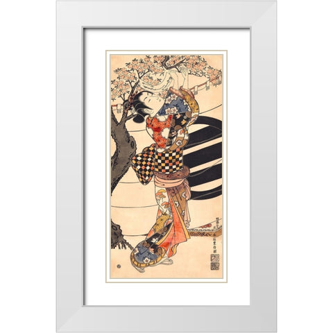 Hanging poems on a cherry tree White Modern Wood Framed Art Print with Double Matting by Ishikawa, Toyonobu