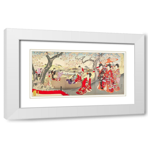 A Hanami at the Edo Castle White Modern Wood Framed Art Print with Double Matting by Chikanobu, Yoshu (Hashimoto)