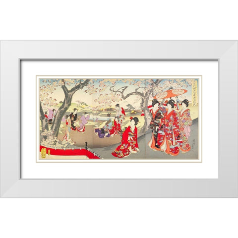 A Hanami at the Edo Castle White Modern Wood Framed Art Print with Double Matting by Chikanobu, Yoshu (Hashimoto)