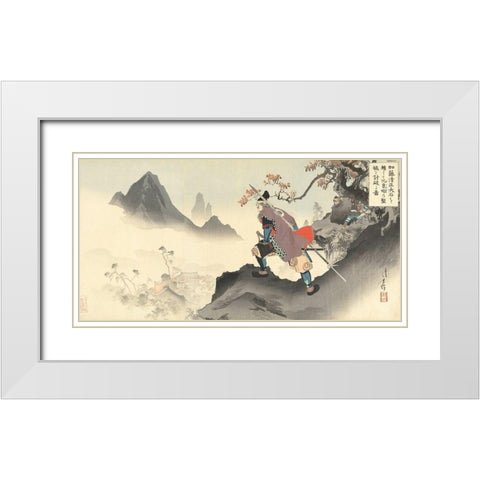 Kato Kiyomasa destroying the palace of Orankai White Modern Wood Framed Art Print with Double Matting by Toshikata, Mizuno