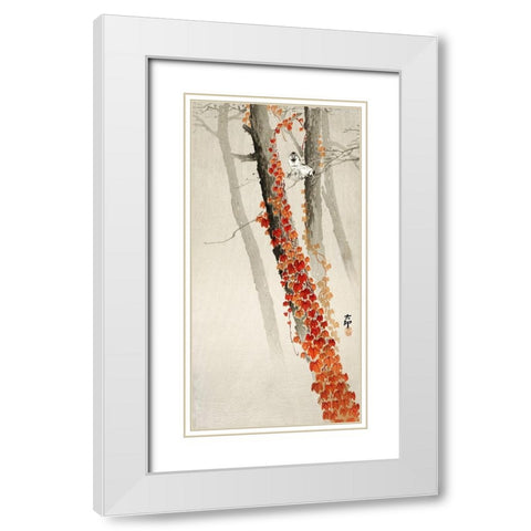 Red Ivy White Modern Wood Framed Art Print with Double Matting by Koson, Ohara