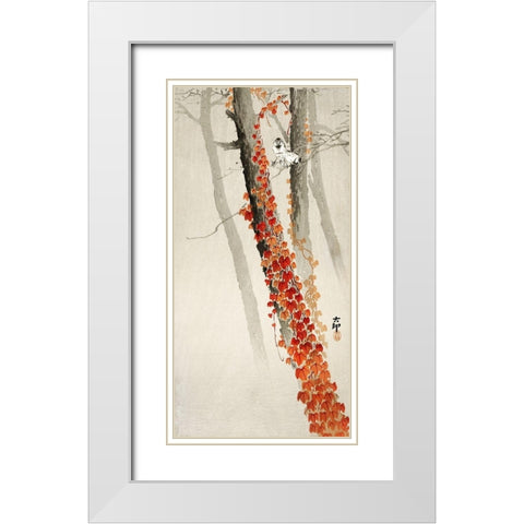 Red Ivy White Modern Wood Framed Art Print with Double Matting by Koson, Ohara