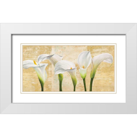 Callas on Gold (neutral variation) White Modern Wood Framed Art Print with Double Matting by Thomlinson, Jenny